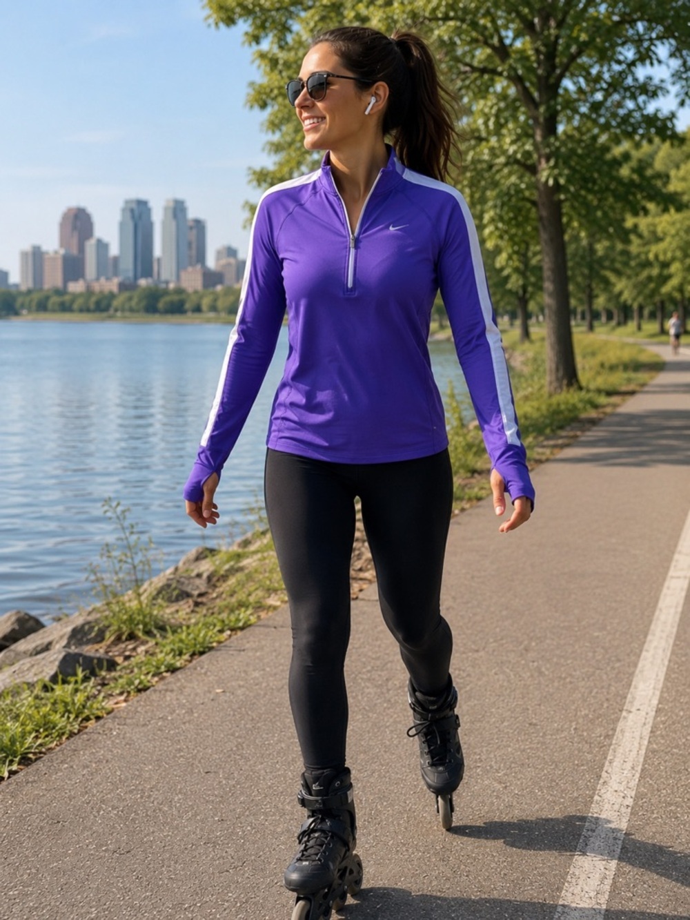 Nike Dri-FIT Running Half Zip Pullover Purple White Thumbholes Women’s M